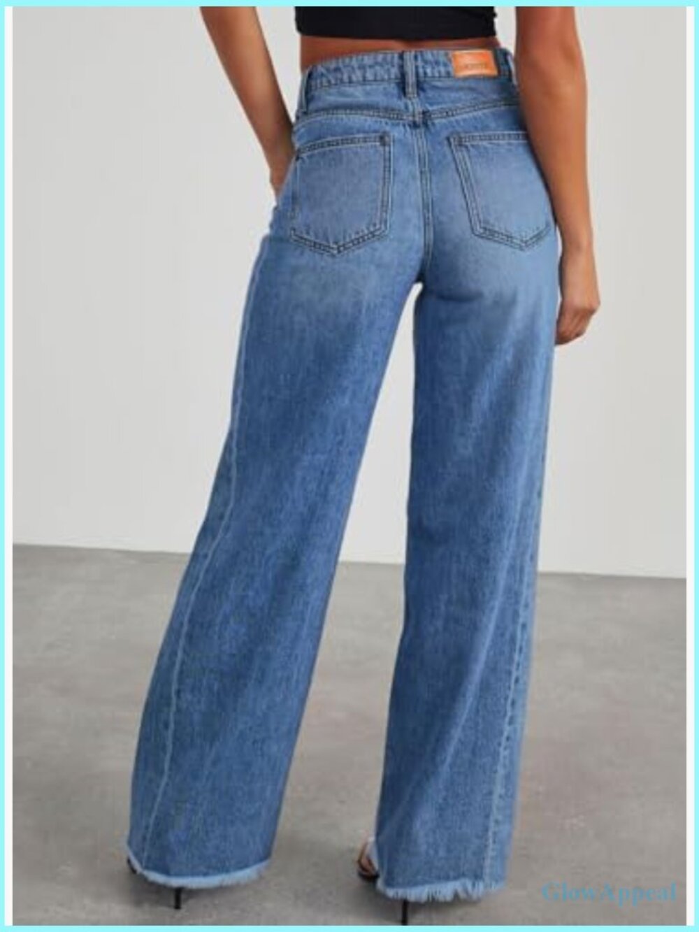 High Waisted Wide Leg Raw Hem Stretchy Denim Jeans for Women - Picture 2 of 7